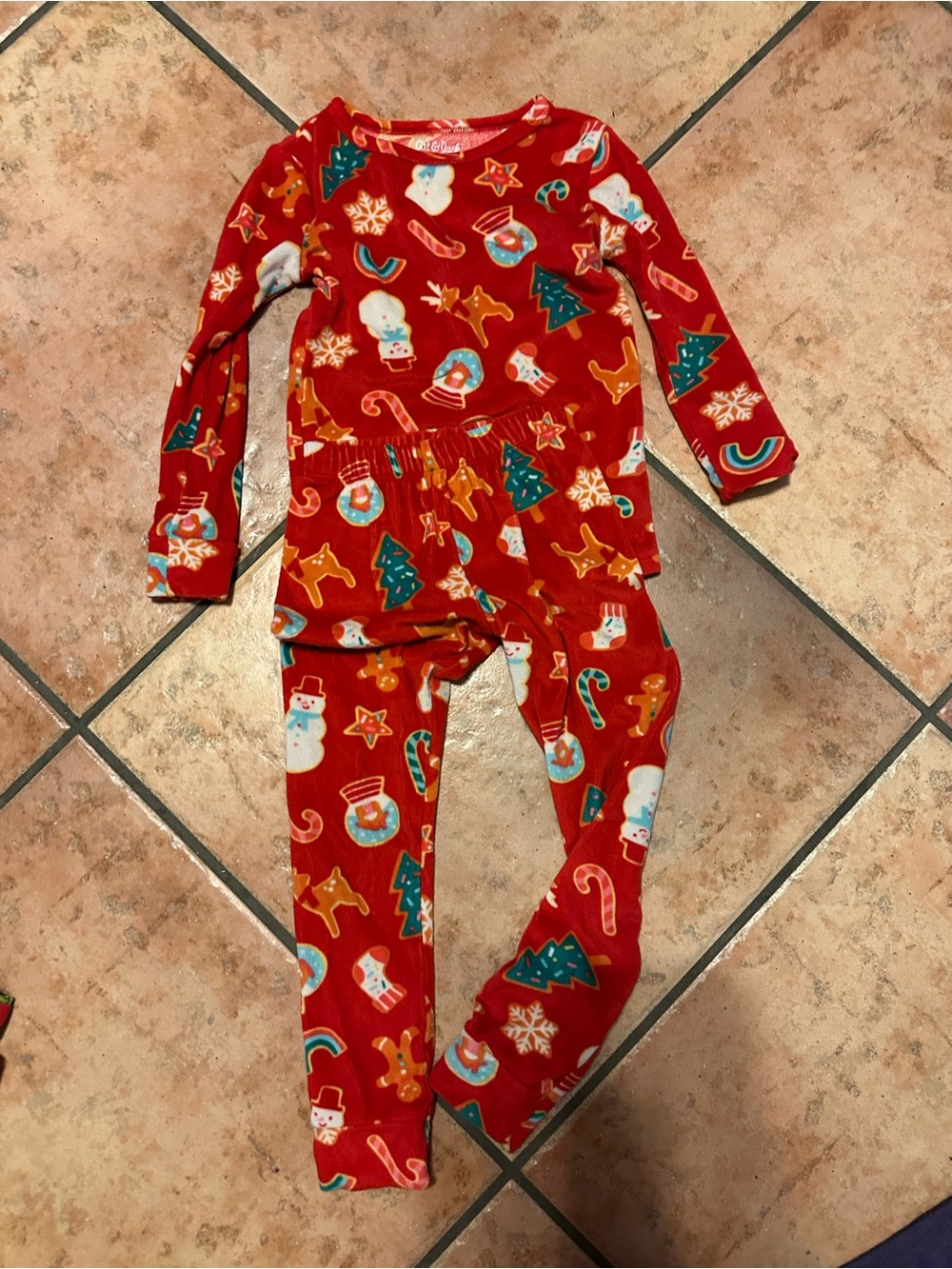 Cat & Jack Red Holiday Pajama Set with Snowmen, Trees & Candy Prints